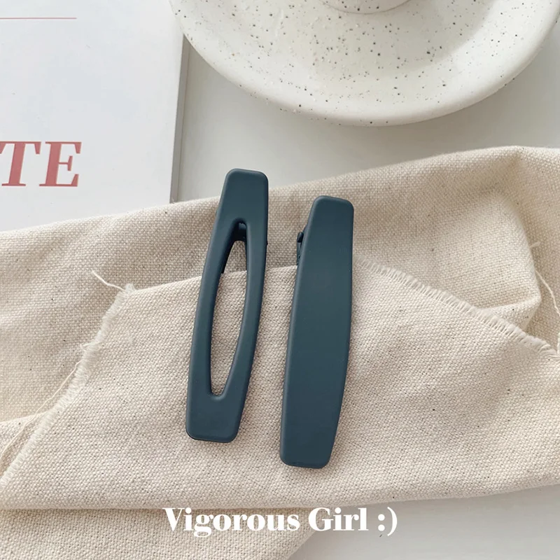 2pc Gray clip 2PC Korea Macaron Color Hair Clips Acrylic Barrettes Geometric Hollow Matte Hair Clips For Girls Women Hair Accessories - Metal color: 2pc Gray clip