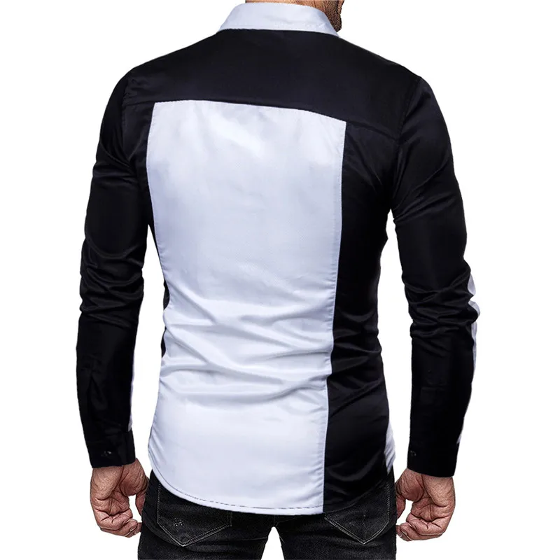 Белая, черная, мужская рубашка с отворотом, на пуговицах, в клетку, Camisa Hombre Manga Larga, уличная одежда, хип-хоп, облегающая мужская одежда