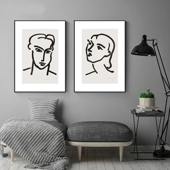

Room Decor Simple and Abstract Black and White Line Figure Bi Painting Decorative Painting Hanging Picture Ornament Wall Decor