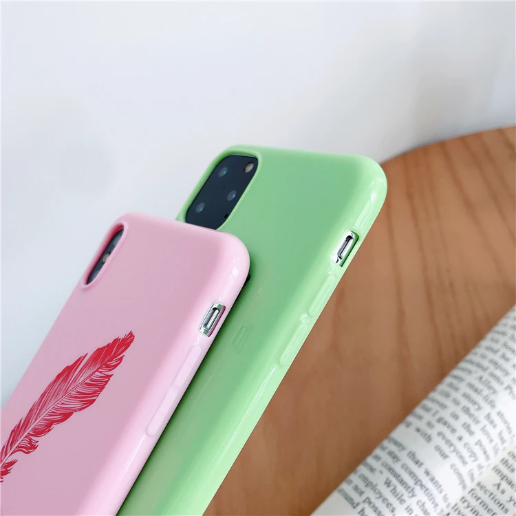 Однотонные силиконовые пары простые перьевые чехлы для iphone XR X XS Max 6 6S 7 8 Plus 11 11Pro Max милый чехол для телефона ярких цветов