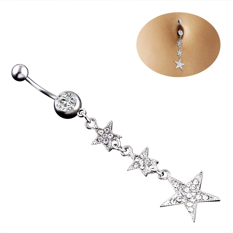 CRYSPURE Belly Button Rings Piercing Women Men Body Jewelry Navel Pentagram Pendant Silver Color 2020 New | Украшения и