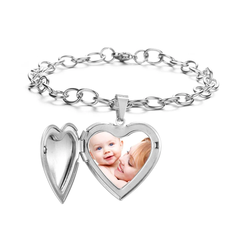 Personalized Heart Bracelet Custom Photo Locket Adjustable Bracelets Family Mom Baby Daughter Son Photo Customized Gift Jewelry