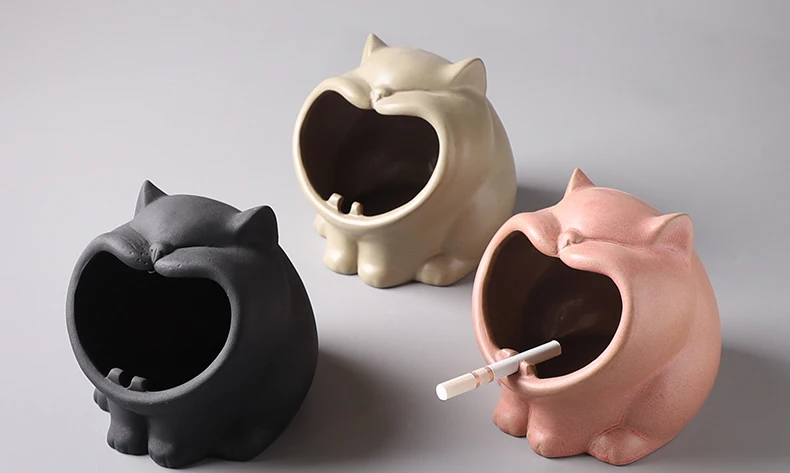 Забавный тент кошка керамическая пепельница милый большой рот кошка декоративные пепельницы