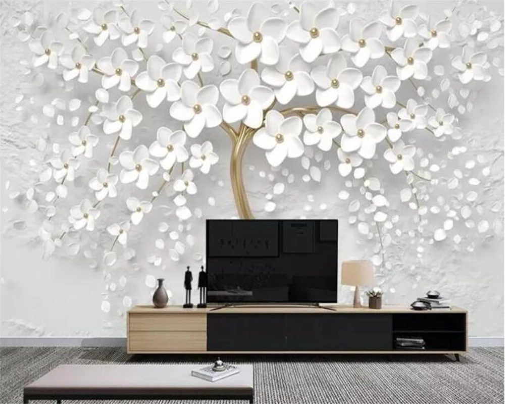 

beibehang Customized modern fashion decoration painted white tree living room TV background papel de parede wallpaper