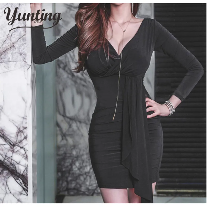 Женское платье-карандаш однотонное облегающее платье с V-образным вырезом