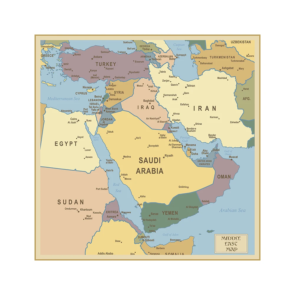 150*150 Cm The Middle East Map Political Distribution Map Non-woven Canvas Painting Wall Poster Home Decoration School Supplies