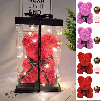 

25cm Soap Foam Bear Of Roses Teddi Bear In Gift Box Rose Flower Valentine Soap Foam Bear Rose Flower Artificial Valentine Birth
