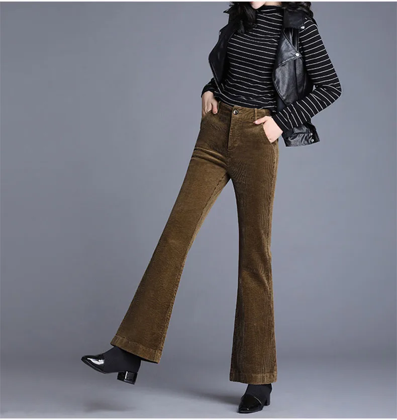 Новые женские зимние брюки широкие вельветовые брюки с высокой талией женские расклешенные брюки повседневные брюки бархатные брюки