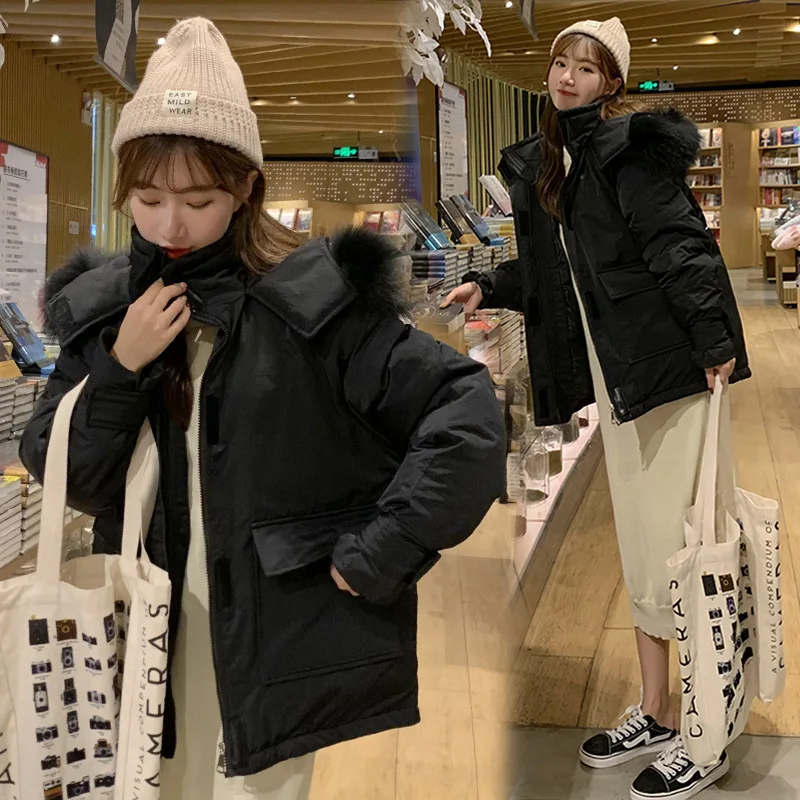 

2019 Autumn And Winter New Style WOMEN'S Wadded Jacket Korean-style Loose-Fit Workwear Casual Coat Hooded Mid-length down Coat C