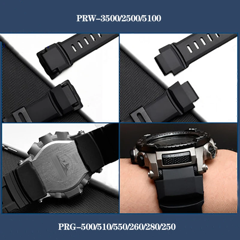 Cinturino da polso in gomma per Casio PROTREK PRG-260/270/550/250 PRW-3500/2500/5100 Sostuzione braccialetto nero Cinturini in silicone da 18 mm  1511