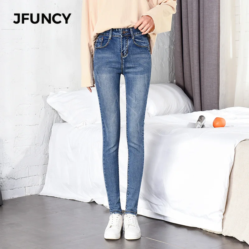 JFUNCY, женские обтягивающие джинсы с высокой талией, Mujer,, тонкие Стрейчевые джинсы размера плюс, зимние, весенние, теплые, вельветовые, узкие, джинсовые штаны для девушек