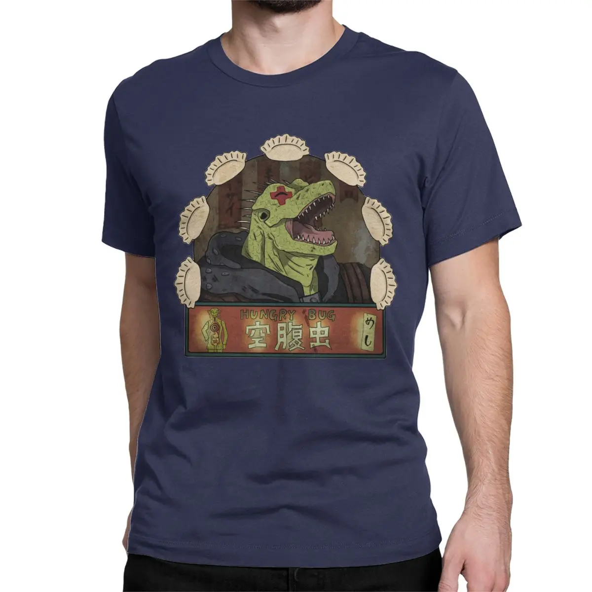 Hungry Bug Gyoza Anime Gothic T-Shirts for Men - 100% Cotton Short Sleeve Tee, Large Size