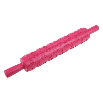 

New Fondant Cutter Roller Pin Embosser Decorating Cake Paste Dough Plastic Compact DIY Tool Rose red
