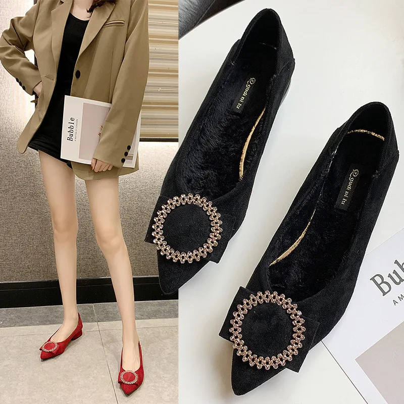 

New Style 2019 Autumn And Winter Elegant Business-Style Low Heel Trendy Shoes Versatile Chunky-Heel Fairy Man-made Diamond round
