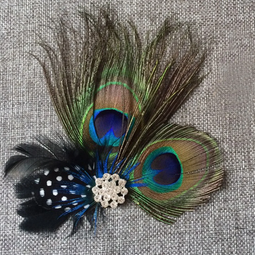 cheap Fashion Women Peacock Feather Hair Clip Colorful Headband Rhinestone Hair Clip Hairpin Hair Accessory Dance Wedding Hairpin