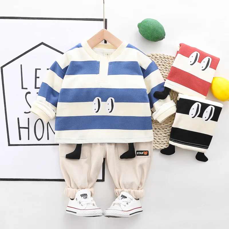 

Childrenswear BOY'S 2020 Spring New Style Children Stripes Suit 1-3 Years Old Baby Cartoon Two-Piece Set Kids Clothes