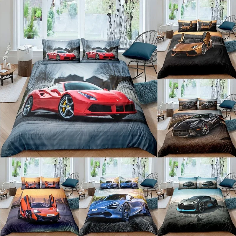 Racing Car Printed Duvet Cover With Pillowcase Bedding Set Single