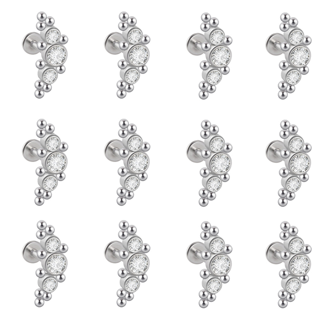 G23 Titanium&Steel 16G Cz Labret Lip Ring Crystal Cluster Ear Cartilage Tragus Helix Earrings Piercing Screw Fit Top 16g