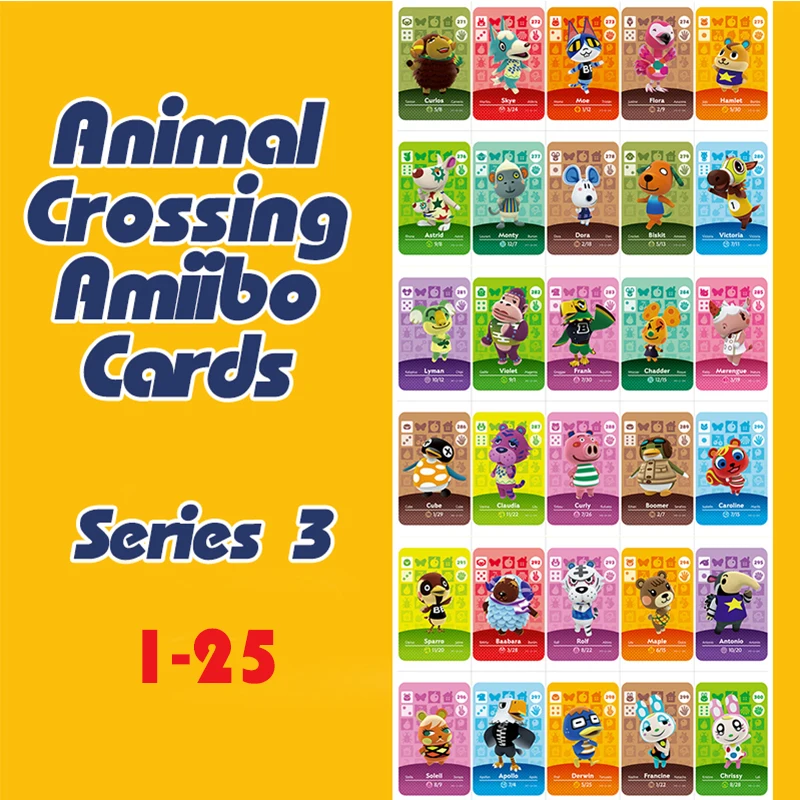 

(1-25)Animal Crossing New Horizons Amiibo Card For NS Switch 3DS Game Lobo Card Set Series 3 For Game Gifts