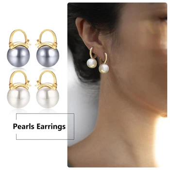 

Pearls Stud Earrings for Women Stainless Steel Gold Plated Circle Earrings Minimalist Gift