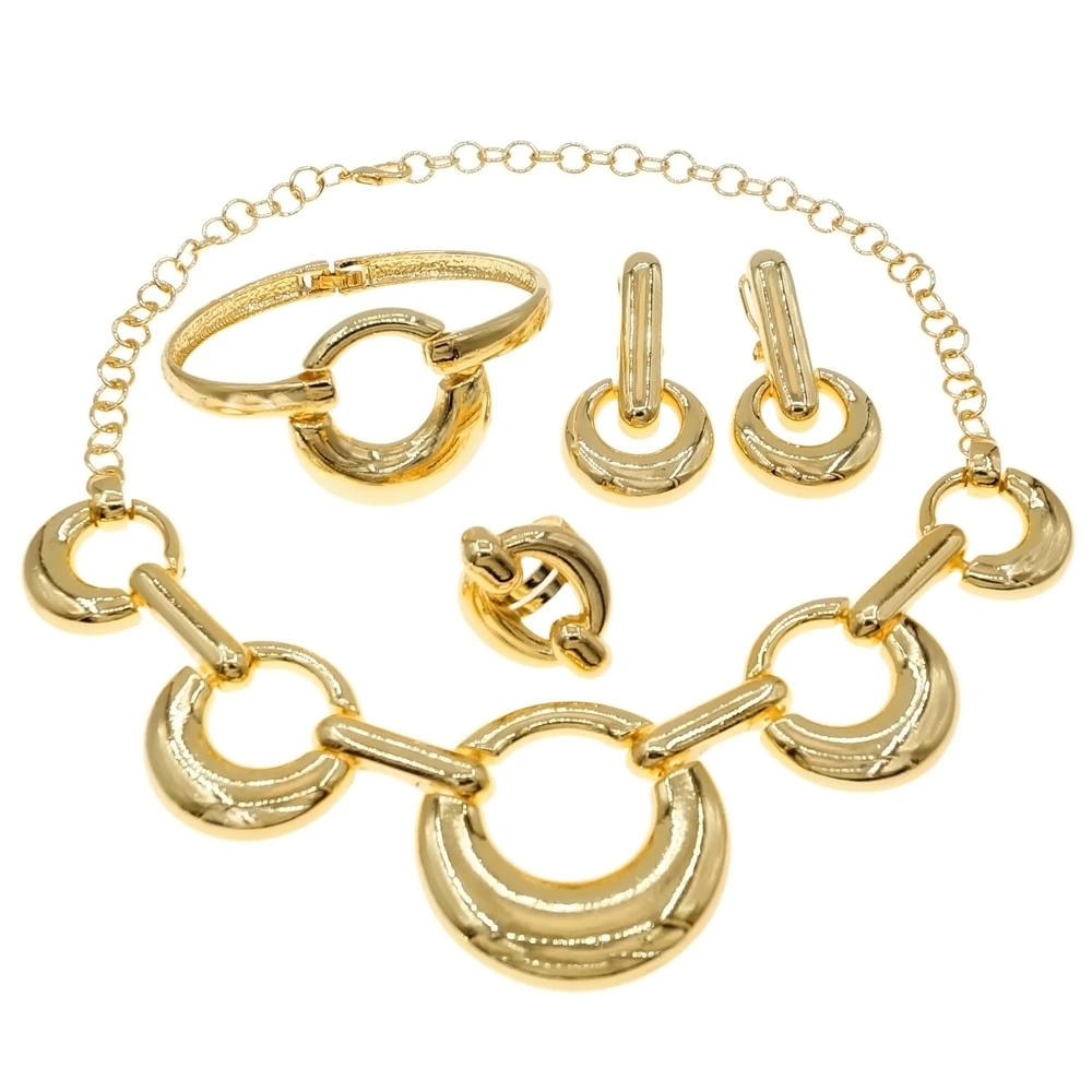 Fashion Brazilian Gold Jewelry Set Exaggerated Large Necklace Set High Quality Wedding Jewelry Set H0022