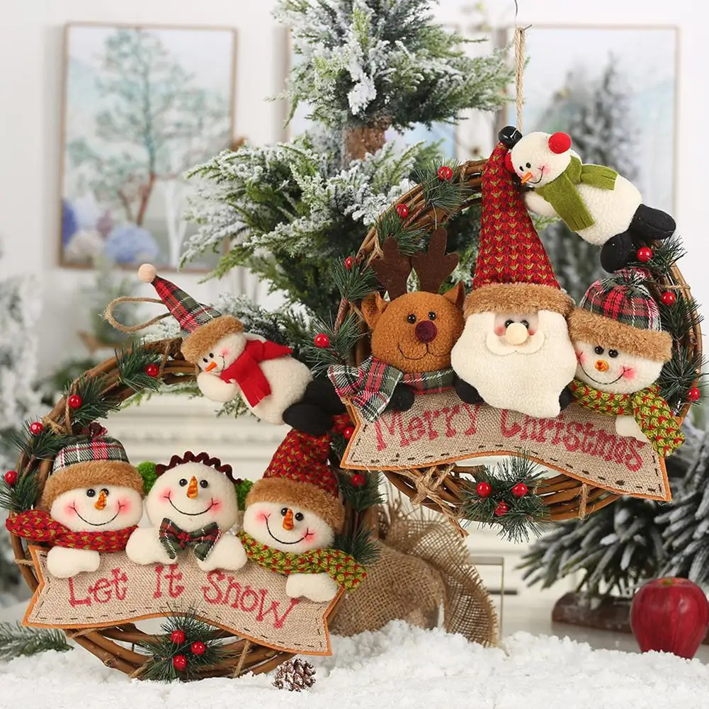 

Christmas Decorations Christmas Rattan Circle Santa Claus Snowman Elk Rattan Circle Pendant Rattan Wreath Ornament Decorations