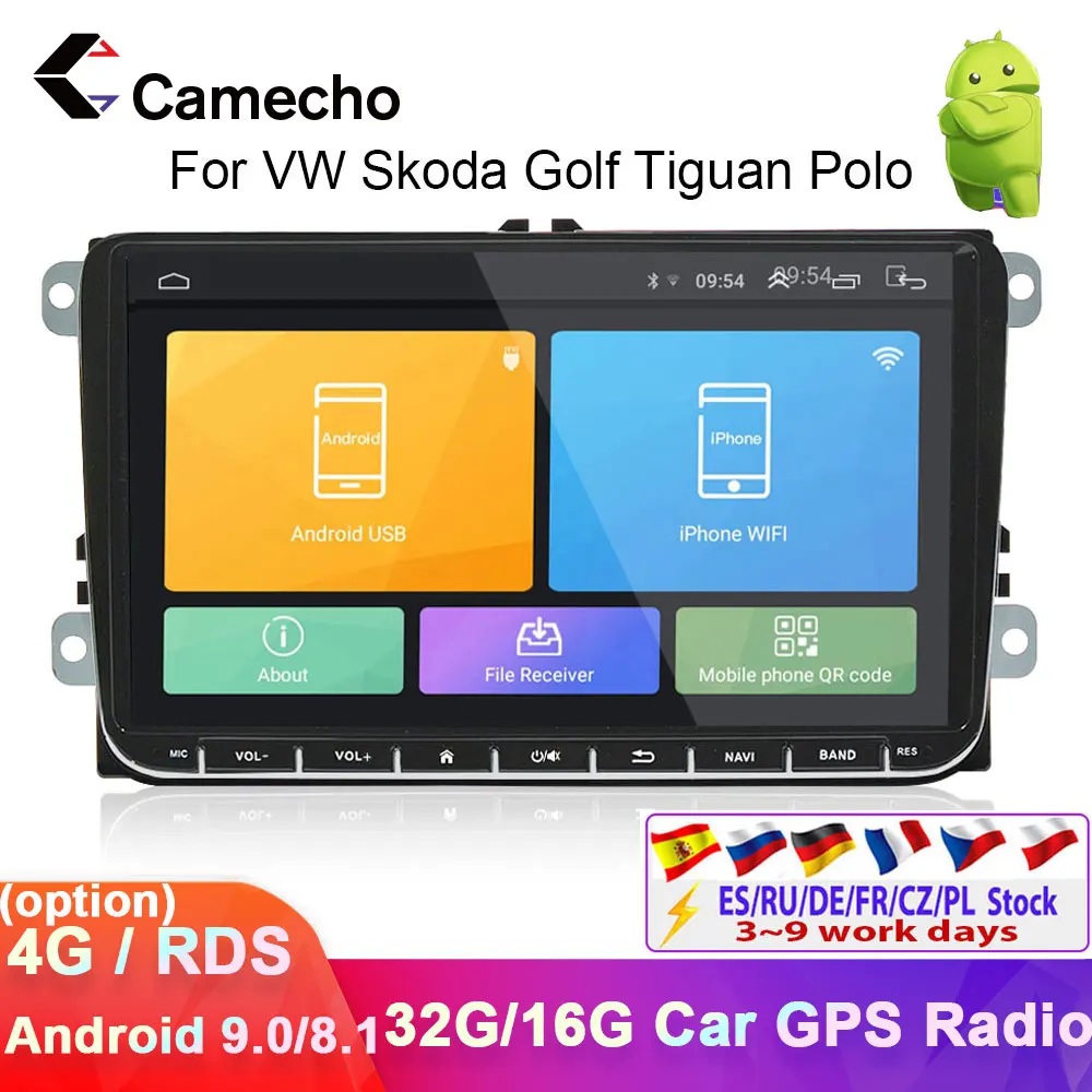 

Camecho Android 8.1 2 din Car Multimedia Player for VW Passat Golf MK5 MK6 Jetta T5 EOS POLO Touran Seat Sharan GPS Navigation