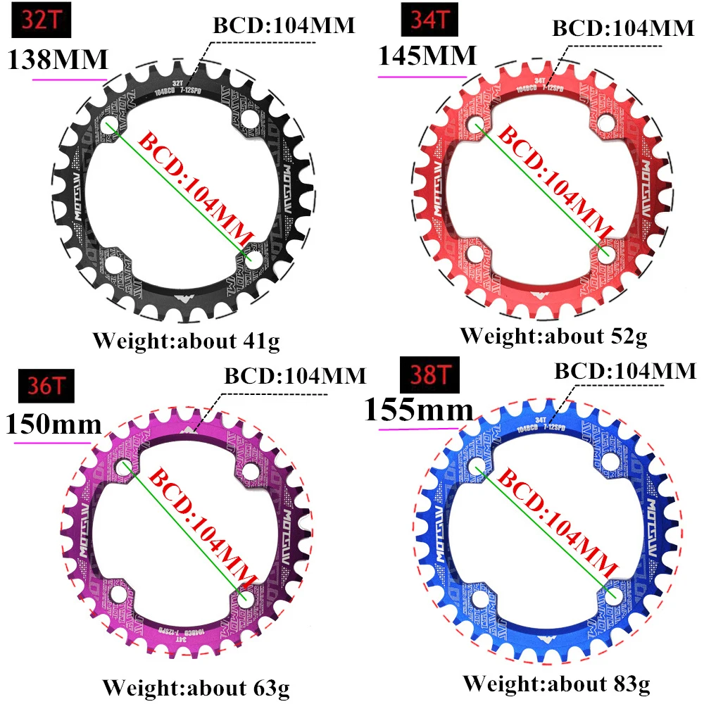 Bicycle Crank 104BCD Round Shape Narrow Wide 32T/34T/36T/38T MTB Chainring Bicycle Chainwheel Bike Circle Crankset Single Plate