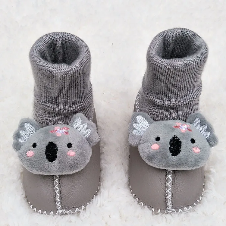 Зимние детские мягкие ботинки с животными; теплые ботинки из овечьей кожи и овечьего меха для мальчиков и девочек; зимняя одежда для новорожденных; обувь с фирменной коробкой