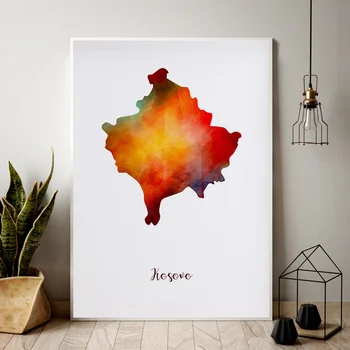 

Kosovo map watercolor Map Modern City Canvas Art Print Wall Pictures for Living Room No Frame