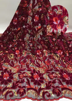 

Gold 2020 New Design Velvet With Sequins African French Velvet Lace Fabric High Quality Nigerian Velvet Lace Fabric For Garment