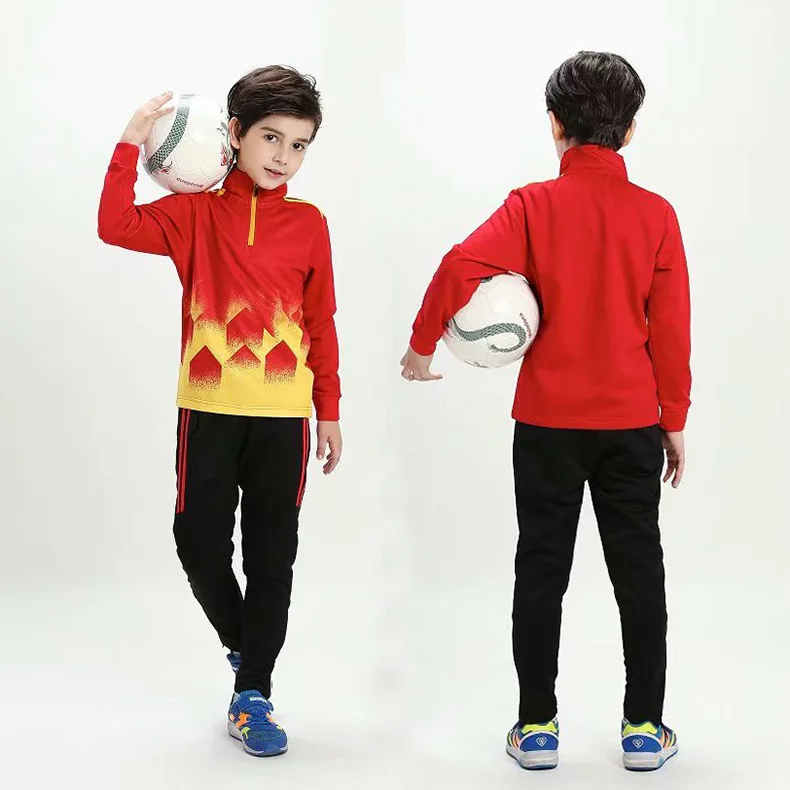 

2019 Winter plus Velvet Semi-Zipper Long Sleeve Soccer Uniform Set Men And Women Children Light Board Sports Clothing Young STUD