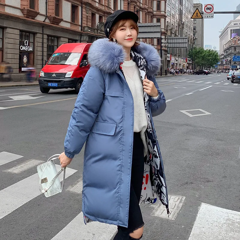 

Cotton Coat Reversible Large Fur Collar Women's 2019 Winter New Style Warm Loose-Fit Mid-length f.style Cotton-padded Clothes Ve
