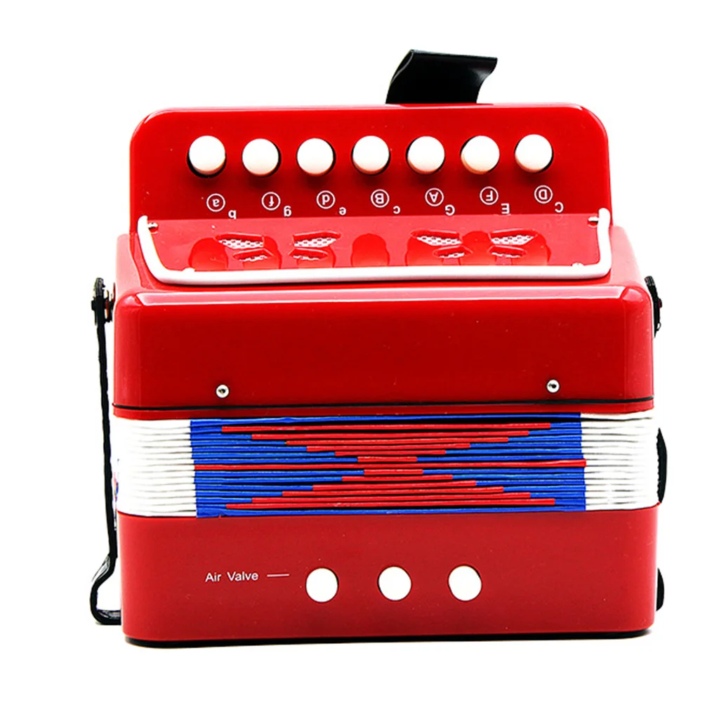 Kids Accordion Musical Instrument Seven Button Playing Christmas Gifts Red