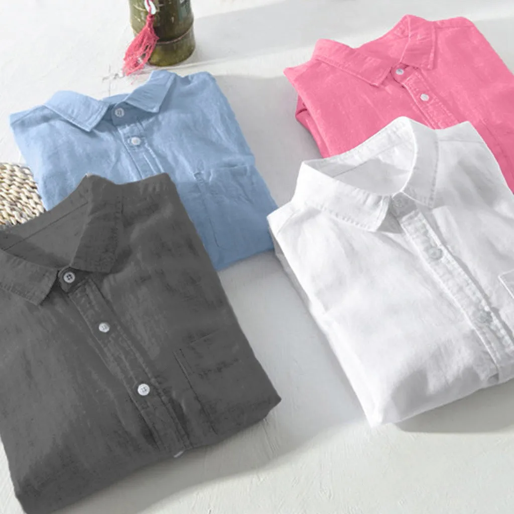 Men Cotton Linen Long Sleeve Shirt Autumn Streetwear