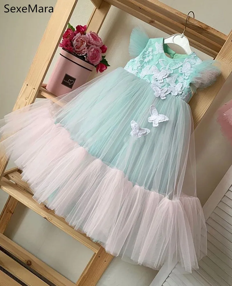 

Baby Girl Tulle Dress Birthday Party Gown Tea Length Bridesmaid Kids Dress Photography Props 1-14Y