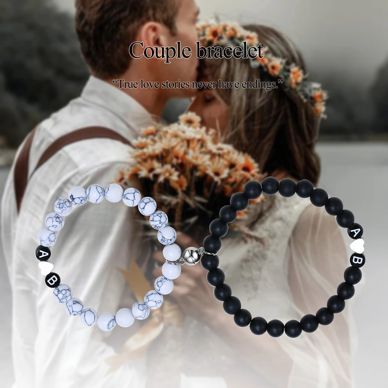 Cutsom de cuentas para parejas, pulseras de hilo personalizadas de 8mm con piedras Pulseras| - AliExpress