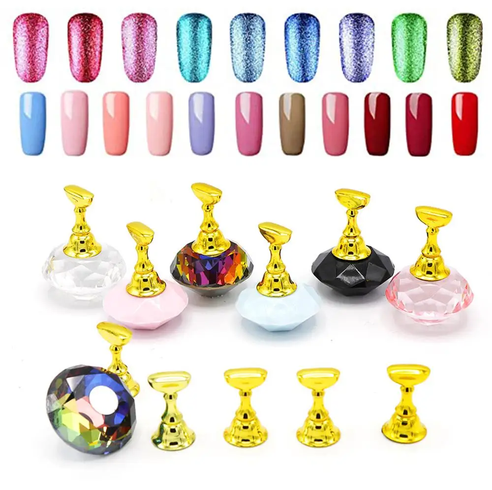 

6pcs/Set Magnet Practising Nail Display Stands Crystal Holders Alloy False Nails Showing Shelf Manicure Tools