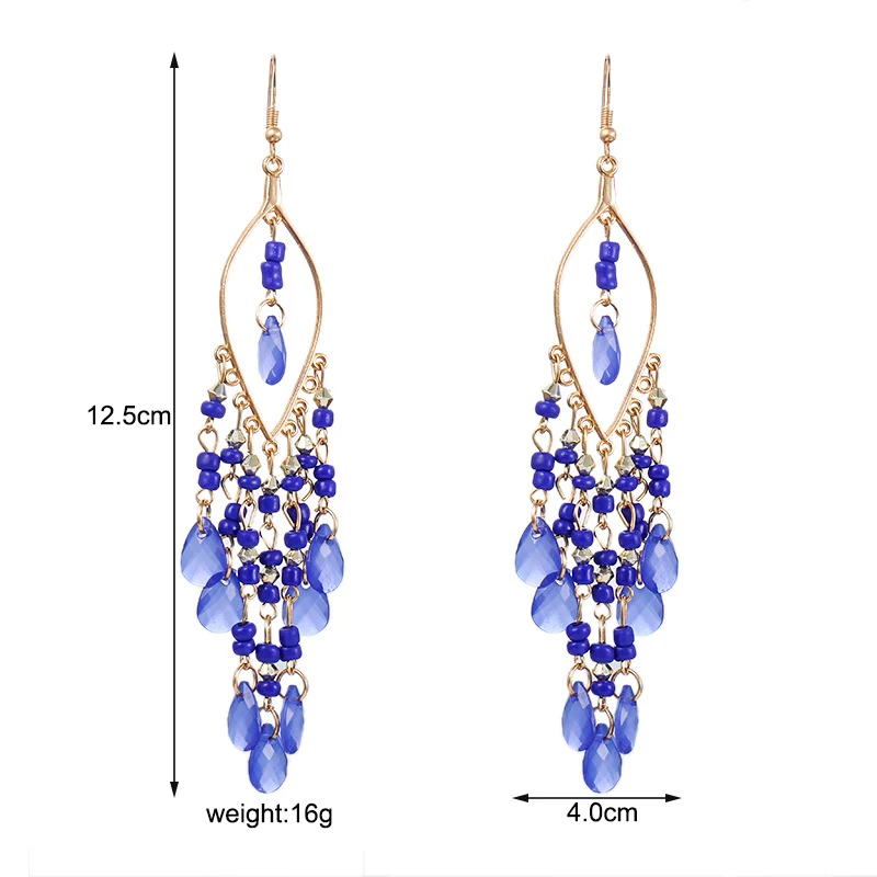 Bohemian Long Tassel Earrings Women Bead Handmade Tassel Earrings Boho Gold Color Drop Dangle Jewelry Boucle Oreille Femme dangle earrings drop earrings long earrings golden earrings crystal tassel earrings