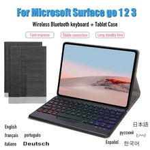

For Microsoft Surface Go 2 3 Go2 Go3 Three Color Backlit Tree Grain Leather Wireless Bluetooth Keyboard Holster Protective Case