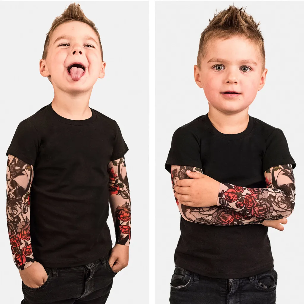 

Boys T Shirt Long Sleeves Kids Toddler Children Cotton Top Baby Kids Boys T-Shirt with Mesh Tattoo Printed Sleeve Tee Tops #C