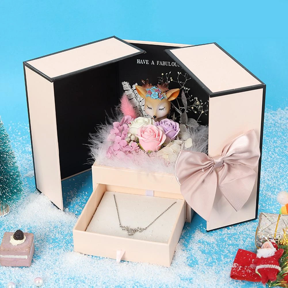 Jabón hecho a mano con flores rosas Sika Deer, caja de regalo de Navidad, cumpleaños, San Valentín, regalos de boda para novia, mujer, esposa, día la madre|Envoltorios y bolsas de regalo| -