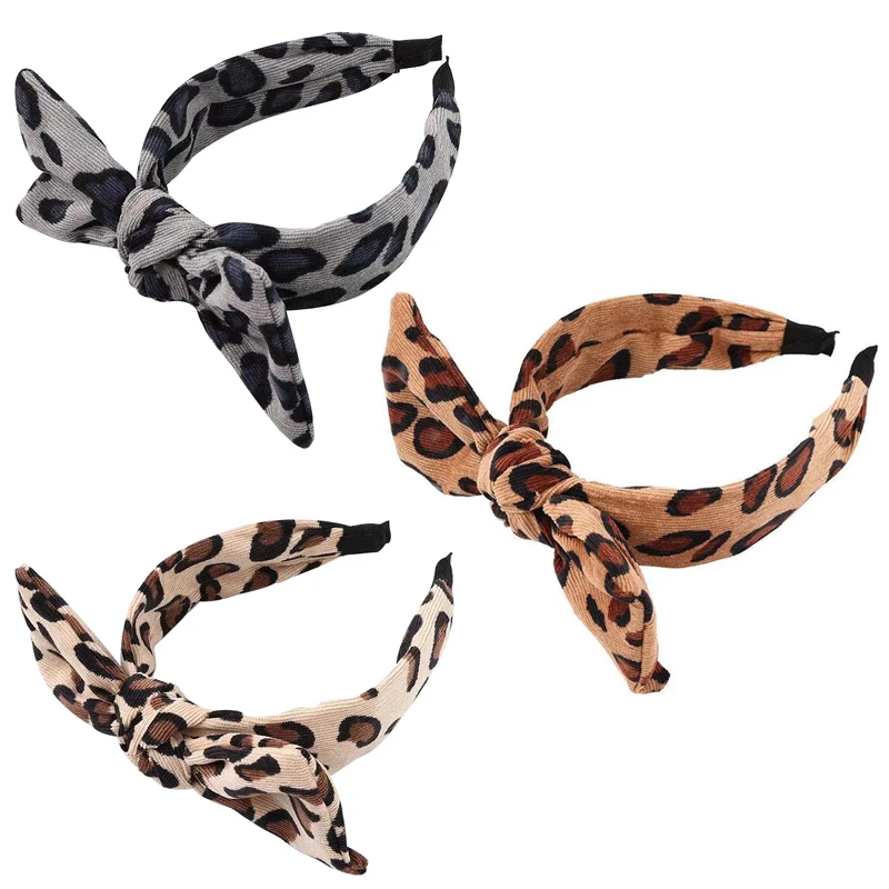 Big Bow Leopard  Corduroy Headbands Fashion Hair Accessories Women's Printing Fabric Wide-edge Temperament Hairband Boutique Hai tinberon real leather bag edge strap diy handmade apply to handbag underarm bag replacement bag sideband repair bag accessories