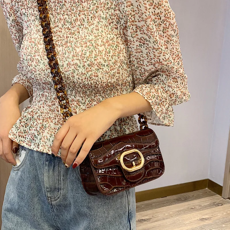 New Crocodile Chain Crossbody Bags for Women Acrylic Chain Women's Bags PU Leather Handbags Clutch Purse Bolso femenino