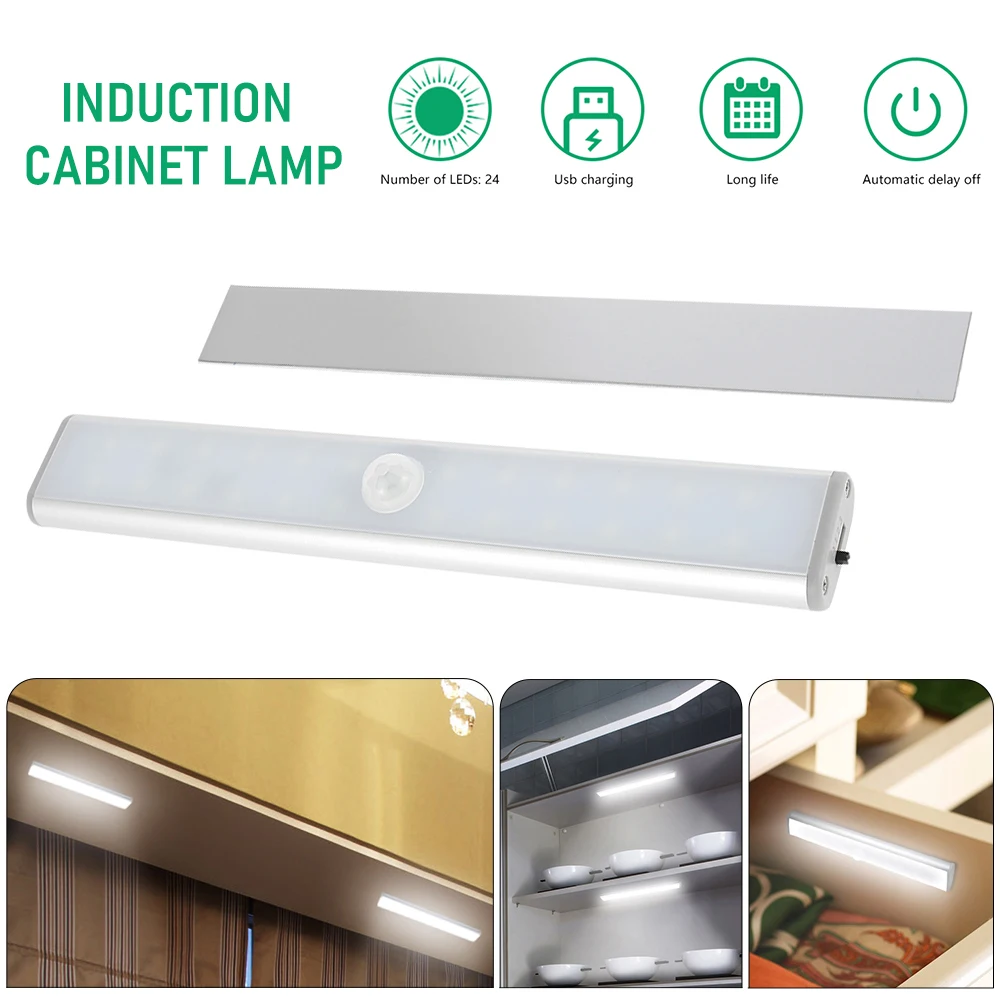 

24LED Cabinet Light Bed Lamp PIR Motion Sensor USB Charge LED Under Cabinet Night Light For Closet Stairs Kitchen lamparas