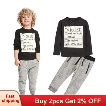 

boy Spring clothes 2020 New Autumn Style Children Dark Letter Grey t-shirt + casual long pants 2pc sports suit kids clothes 3-7Y