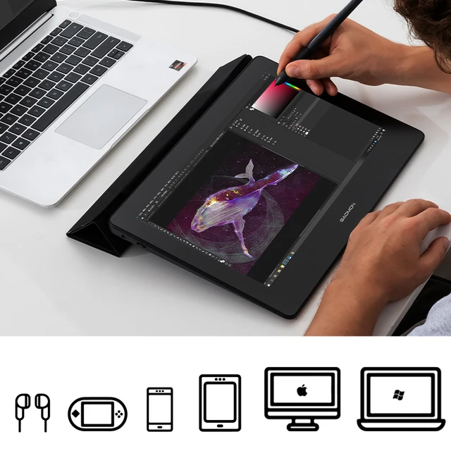 GAOMON PD1320 13.3" Portable Drawing Tablet Display, 8192 Levels Digital Pen Tablet Monitor for Mac & Windows & Android 5