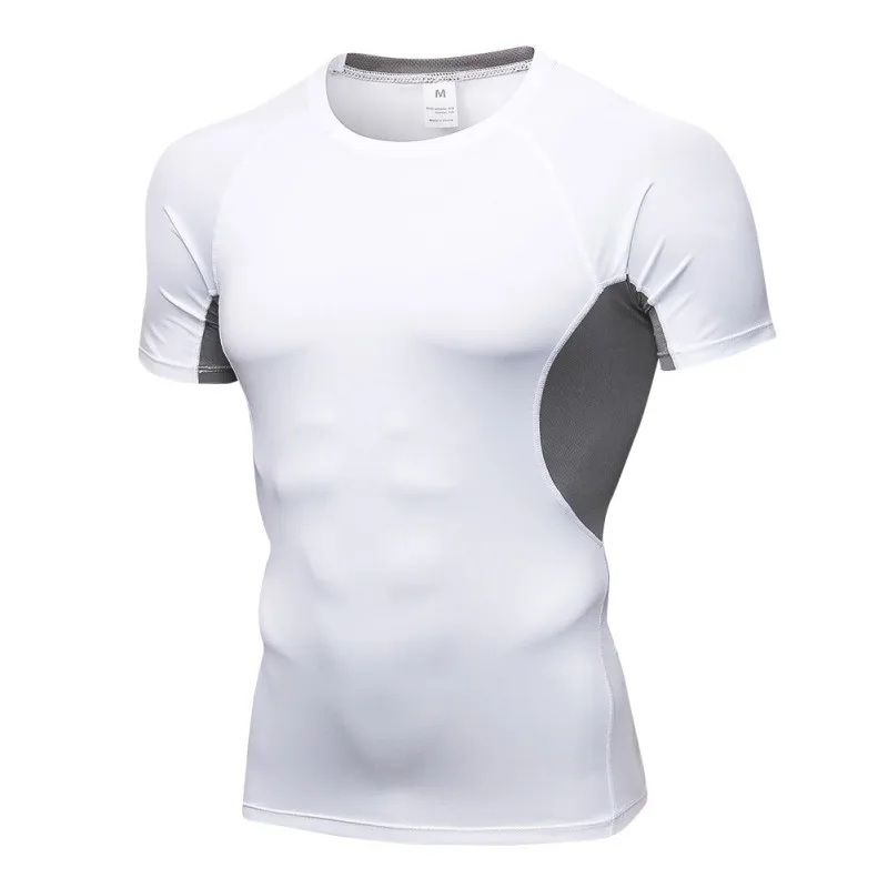 W Мужская для спортзала Rashguard футболка с коротким рукавом быстросохнущая дышащая футболка с круглым воротником Спортивные топы эластичная рубашка для бега - Цвет: W