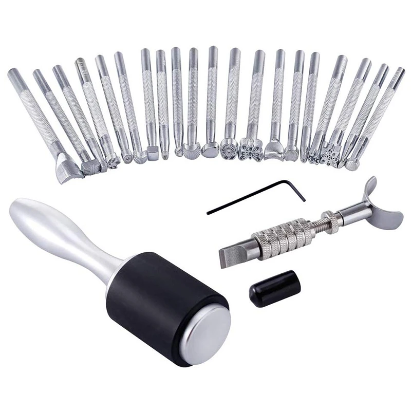 

22 Pieces Leather Tool Kit with Leather Stamping Tools Leather Craft Set Leather Working Hammer for Leather Craft DIY Leather Ca