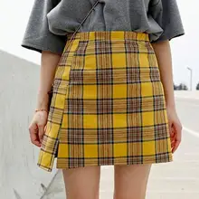 Новое поступление готический панк Harajuku женский элегантный дизайн высокая талия желтый плед Юбки Женские Большие размеры модные мини юбки XS-5XL